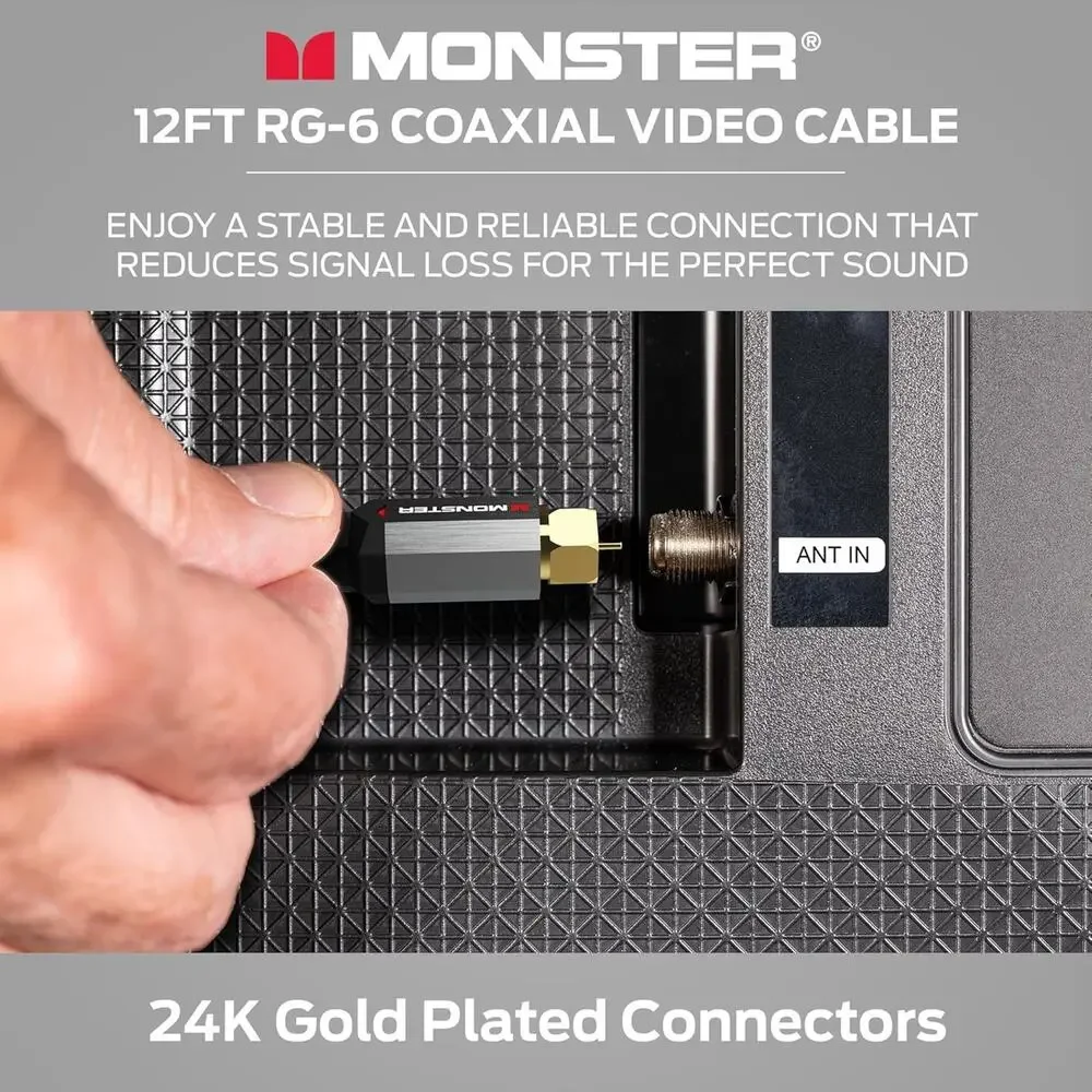 Monster Essentials Coaxial Video Cable - RG-6 Coax Cable Featuring Gold-Plated